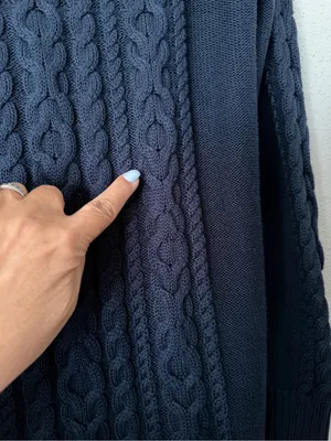 ⁠L.L. Bean 100% Cotton Cable Knit Long Button Front Cardigan Sweater Navy M REG⁠ thumbnail 6