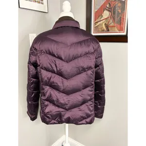 Eddie Bauer Goose Down Puffer Jacket XL Purple Quilted Full Zip Satin Finish thumbnail 3