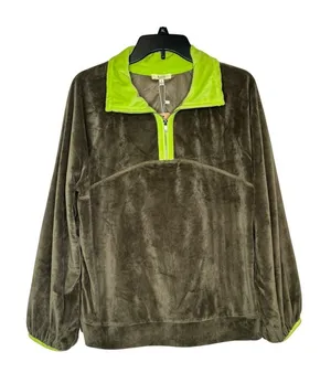 J. America Kori America Women's Top Half Zip Velvet ‎ Pullover Long Sleeve Green Small NWT thumbnail 1