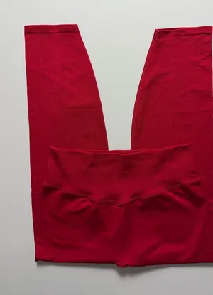 PINK VS Active High Rise Ribbed Seamless Leggings, Red, Size L thumbnail 1