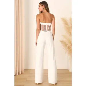 NWT Lulus Fashionista Nights Ivory Strapless Bustier Wide-Leg Jumpsuit Classy L thumbnail 4