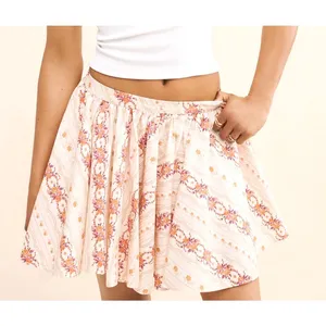 Free People M Medium Gaia Floral Stripe Cotton Mini Circle Skirt Cream Boho NEW thumbnail 5