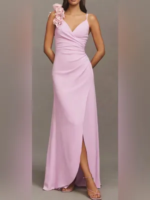 Dress The Population Camelia Ruffle-Shoulder V Neck Crepe Maxi Dress sz L thumbnail 2
