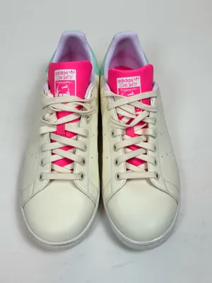 Adidas Stan Smith Sneakers Lace Up Cream White Pink Mint 10.5 thumbnail 2