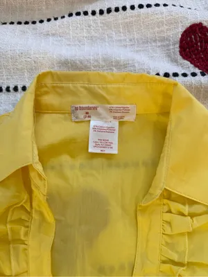 Free People TUSCANY YEAR 2000s SUMMER Yellow Ruffle-Front Short Sleeve Blouse thumbnail 3