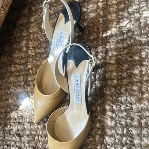 Jimmy Choo Cream Multi-Toned Patent Leather Slingback Heels Size 37.5 thumbnail 4