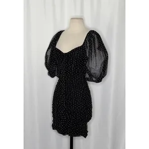 ZARA Chiffon Black Polka Dot Ruched Mini Dress Black Gray Party Blogger‎ Small thumbnail 6