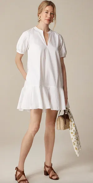 J.Crew Tall Delilah Dress Cotton Poplin Puff Sleeve Minimalist White Medium NWT thumbnail 1