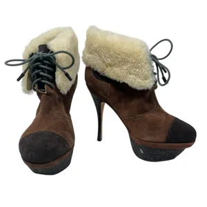 L.A.M.B Pier Booties Suede Shearling Platform‎ Boots High Heels Brown Size US 8 thumbnail 5