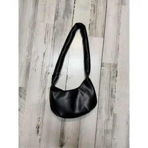 Betsey Johnson Black Faux Leather Shoulder Bag | Soft Hobo Purse with Kiss Print thumbnail 3