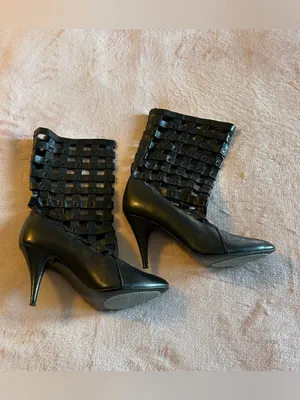 Chinese Laundry vintage black heeled cage boots with grommets size 6.5B goth thumbnail 2