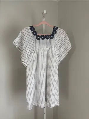 Madewell Embroidered Butterfly Dress Navy and White Stripe Cotton Mini Sz XXS thumbnail 5