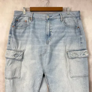 American Eagle Cargo Denim Skirt‎ Womens 16 Light Wash Stretch Front Slit Y2K thumbnail 3
