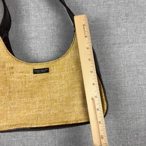 Kate Spade New York Shoulder Bag Womens Small Tan Raffia Leather Woven Zip thumbnail 5