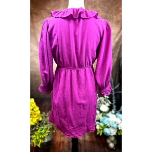Free People Ruffled Collar 3/4 Sleeves Deep V Front Morning Light Mini Dress XS thumbnail 8
