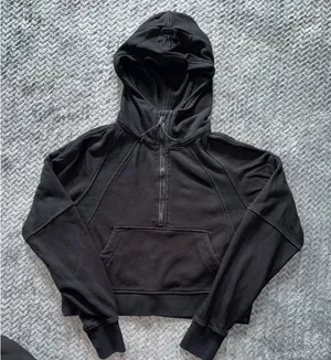 Lululemon Women's Scuba Hoodie Black 1/2 Zip Cropped Thumbholes Sz 4 thumbnail 1