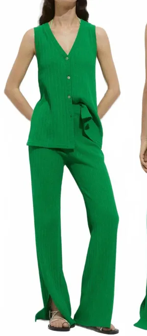 Mango 2-pc Coord Set Crochet Vest & Pant NWT Green Size Small thumbnail 1