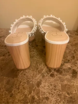 Jessica Simpson Pearl-Embellished White Platform Slide Mules thumbnail 5