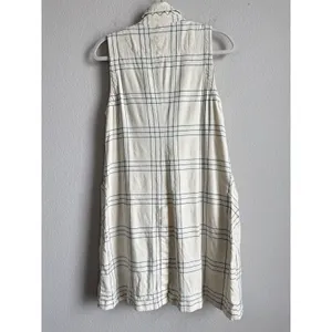 Maeve Anthropologie Long Linen Plaid Duster Vest Ivory Windowpane Academia‎ Sz 4 thumbnail 7