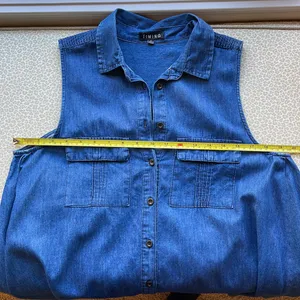 Timing Short Sleeveless Denim Swing Dress with 2 front pockets thumbnail 9