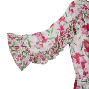 MISA Los Angeles Size Medium Pink Floral‎ Ruffle Mini Dress Smocked Waist Girly thumbnail 3