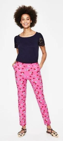 Boden Women’s Sorrento Kensington Floral Pants Trousers Mid Rise Stretch Pink 6R thumbnail 1
