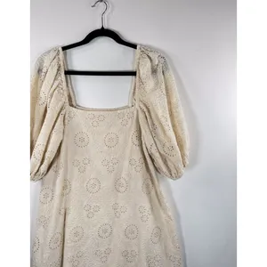 Jen's Pirate Booty Womens Dress Beige Mini Eyelet Puffed Babydoll A Line Small thumbnail 5