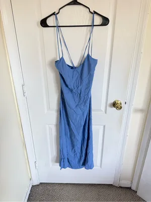Reformation Dover Crepe Midi Dress in Blue Dusk thumbnail 3