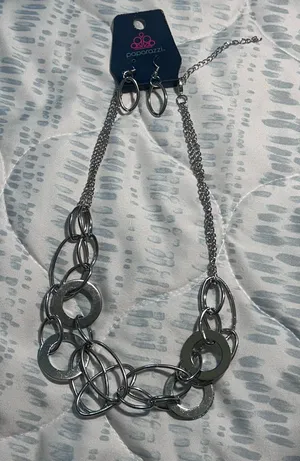 Paparazzi Gunmetal Chain Link Necklace & Earring Set Statement Jewelry thumbnail 1