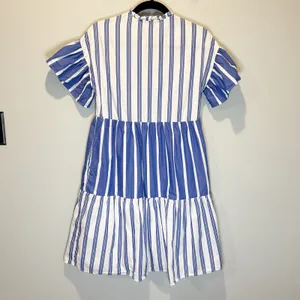 Villagallo Blue & White Stripe Tiered Cotton Mini Dress - size 36 (US 4) thumbnail 5