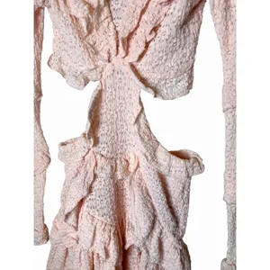 SABO Pink Eyelet Cutout Ruffle Mini Dress Long Sleeve Size 2 thumbnail 6