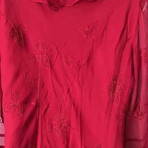 Silkland Gorgeous 💯% Silk Flutter Sleeves Red Sequin Shirt Top **Size L** 🔥🔥 thumbnail 4