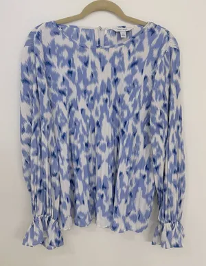 NINE WEST Blue and White Women's Long Sleeve Blouse Size Large thumbnail 1