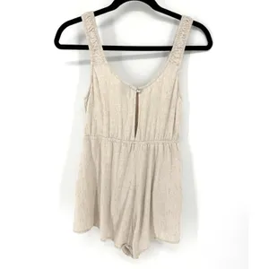 Princess Polly Romper Sleeveless Boho Size 4 Oatmeal Beige Smocked Strap Keyhole thumbnail 6