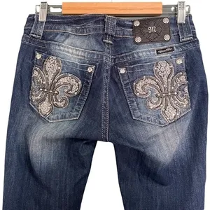 Miss Me Jeans FDL Easy Straight Dark Wash Rhinestone Bling Pockets Size 26 | 2 thumbnail 5