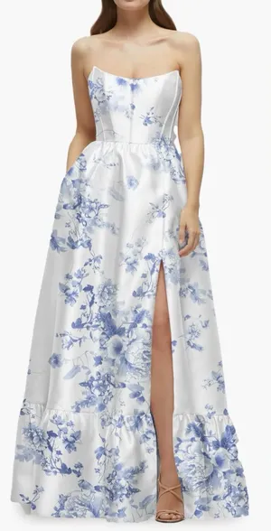 NEW Dessy Collection Floral Strapless Bustier Bodice Satin cottage rose Gown Sz thumbnail 1