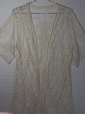 Open Lace Ivory Festival Mesh Kimono Top Size M Relaxed Boho Country Cowgirl thumbnail 3