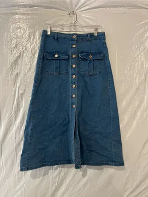 Vintage Violet Button Down Denim Skirt Size Medium Blue thumbnail 1