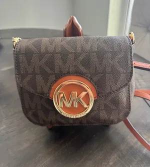 Michael Kors Brown Signature Logo Crossbody Bag Gold MK Medallion Mini Purse EUC thumbnail 1
