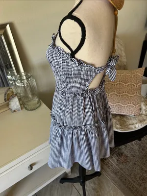 Altar’d state navy white gingham ruffle strapless western rush mini dress M thumbnail 5