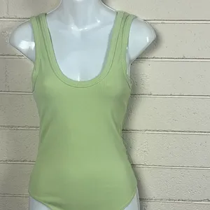 Abercrombie & Fitch pastel lime green ribbed knit sleeveless bodysuit size S thumbnail 7