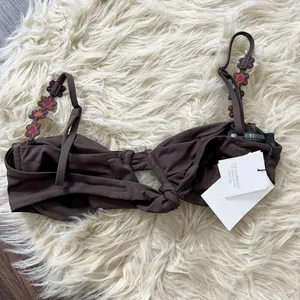 NWT Zara Brown Floral Straps Bohemian Bikini Top Size S thumbnail 4