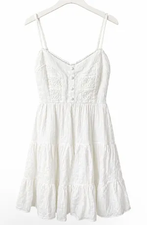 Princess Polly white mini dress with lace detailing and button-up front, size 4 #princesspolly #mini thumbnail 1