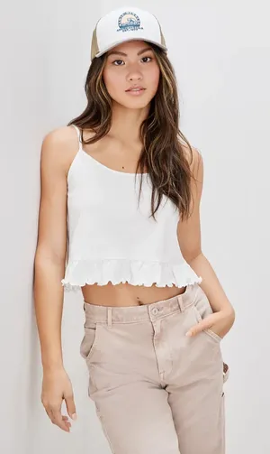 American Eagle NWT White Cropped Relaxed Cami thumbnail 1
