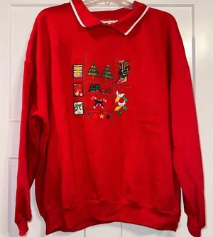 Vtg 90s Collared “ugly” embroidered Christmas sweatshirt sz 2X NWT granny core thumbnail 1