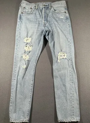 Levis 501 Skinny Jeans Womens 28 Premium Light Button Fly High Rise Distressed thumbnail 1