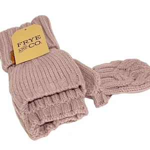 Frye & Co Womens‎ Light Purple Cable Knit Pop Top Mitten Gloves NEW thumbnail 1