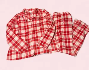 Adonna Red and Cream Plaid Two-Piece Pajama Set thumbnail 1