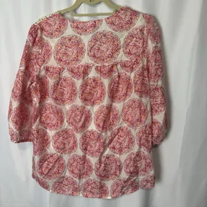 Calypso St Barth Target 100% Silk Blouse Size M Medallion Print Crochet Top thumbnail 8