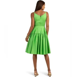 Trina Turk Bask Spaghetti Straps Scalloped Neck Midi Dress in Green 10 thumbnail 3